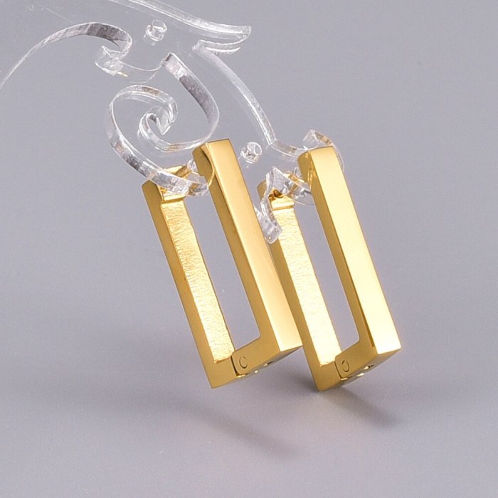 E37 Wholesale Industrial Geometric Wind Geometry Rectangle Ear Clip Eardrop Earring Titanium Steel 18K Gold Plating
