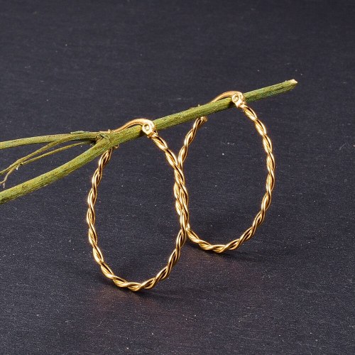 E78 Rotating Fine Twist Rope Simple U-Shaped European and American Earrings Ear Clip Earrings Titanium Steel 18K Gold Plating