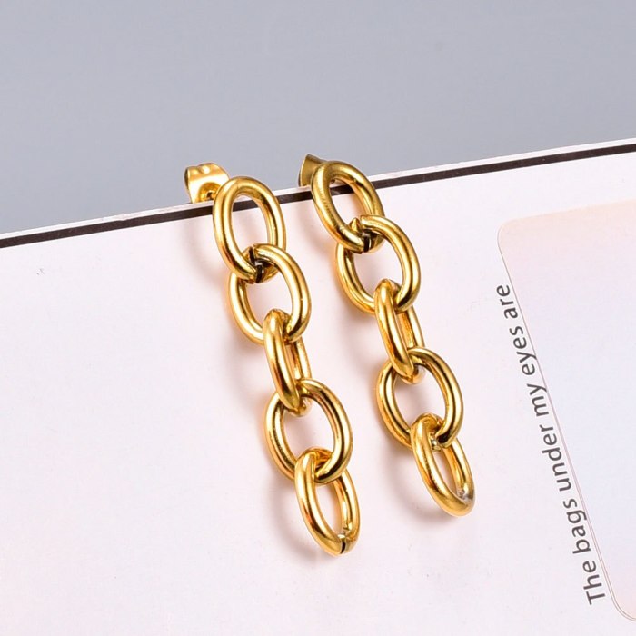 E122 Vintage Long Chain Stud Earrings European and American High Texture Chain Grain Earrings for Women