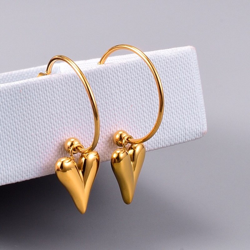 E55 Japanese Peach Heart Three-Dimensional Solid Love Eardrop Earring Titanium Steel 18K Gold Plating