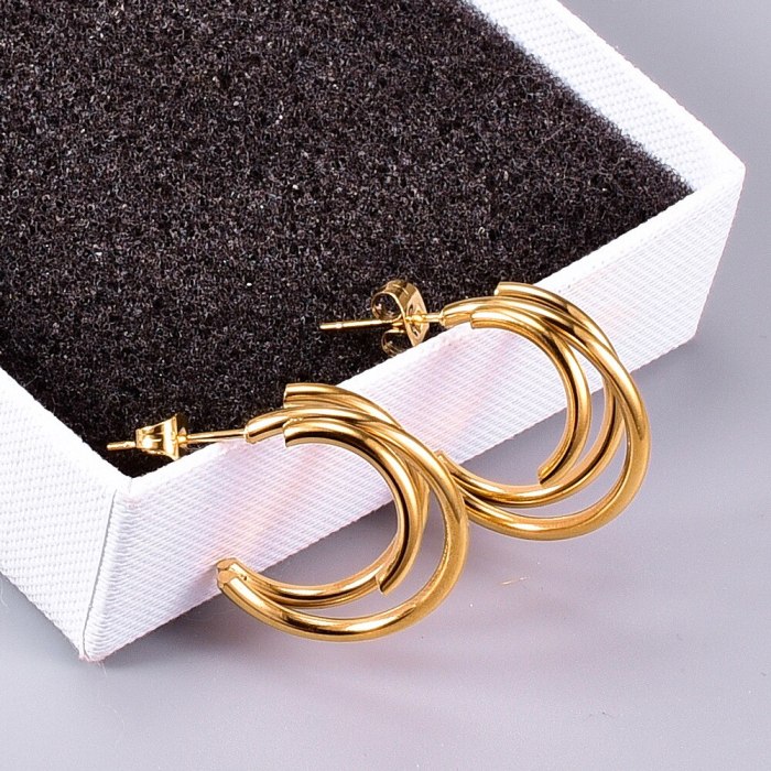 E29 European and American Crescent Exaggerated Moon Three-Dimensional Earrings Stud Earrings Titanium Steel 18K Gold Plating