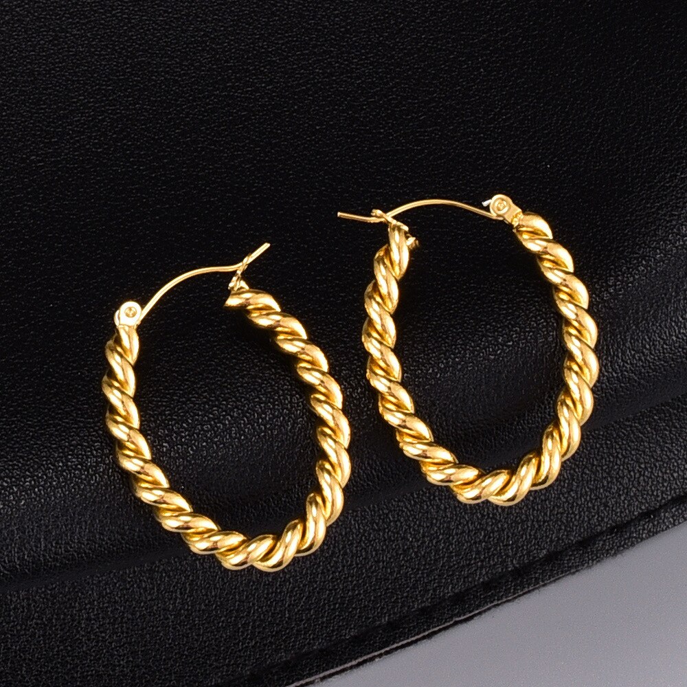 E114 Wholesale Model Style Minimalist Design Fashionable Gold Twist Weave Thick Type round Ring Hoop Earrings