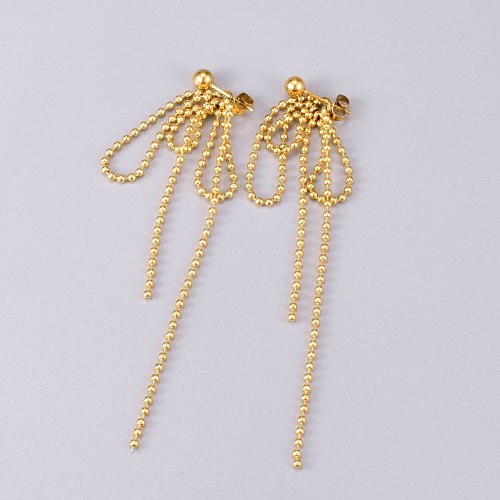 E33 Tassel round Beads Chain Small Golden Beads Fireworks Stud Earrings Titanium Steel Plated 18K Gold Jewelry Earrings