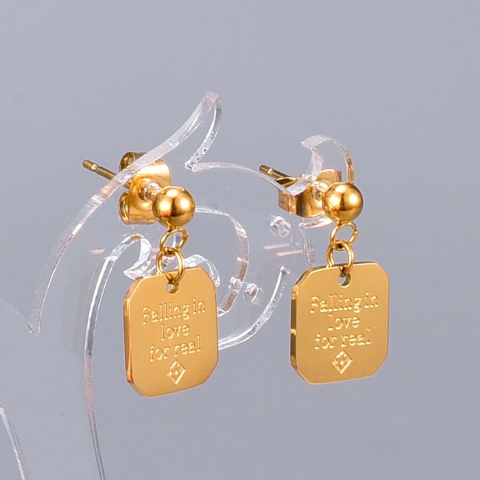 E12 Titanium Steel Ear Studs Women's 18K Gold Earrings Simple Personality Square Plate Earrings Gold Plated