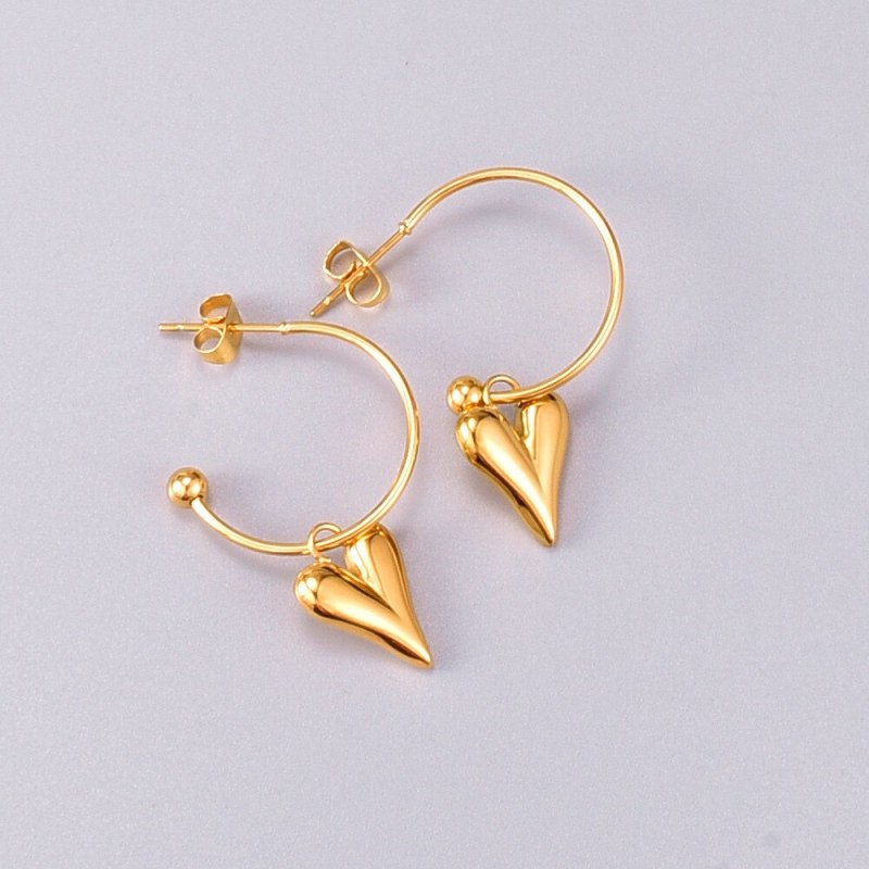 E55 Japanese Peach Heart Three-Dimensional Solid Love Eardrop Earring Titanium Steel 18K Gold Plating