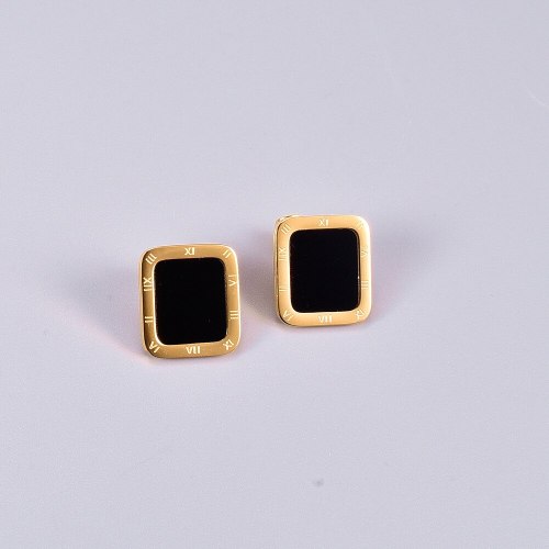 E76 Wholesale Rectangular Roman Digital Stud Earrings Black Square Golden Edge Stud Earrings Elegant Earrings