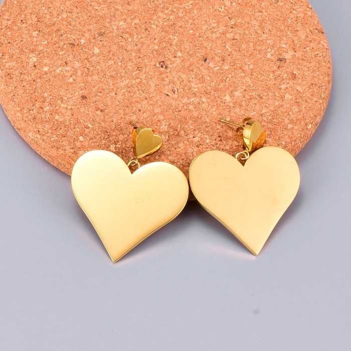 E95 Titanium Steel Electroplated Real Gold Peach Heart Double Heart Earrings Earrings Temperament Fashion Earrings Ear Studs