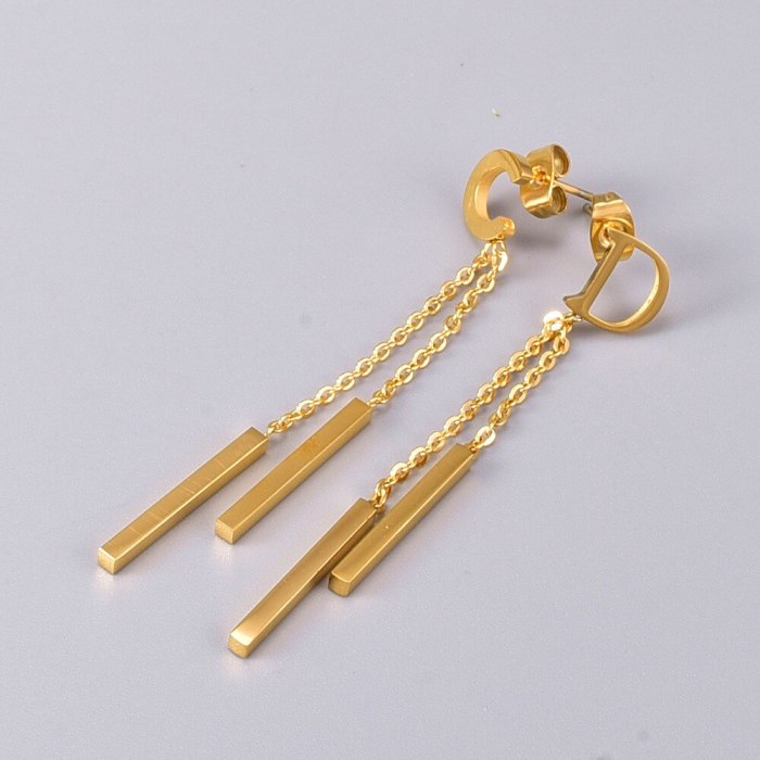 E30 Fashion Letter Tassel Stick Stud Earrings Titanium Steel Rose Gold Plated Temperament Personalized Ear Jewelry