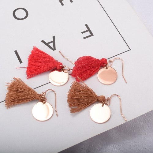 E130 Tassel round Rose Gold Earrings Fairy Temperament Female Korean Fashion Simple Titanium Steel Earrings