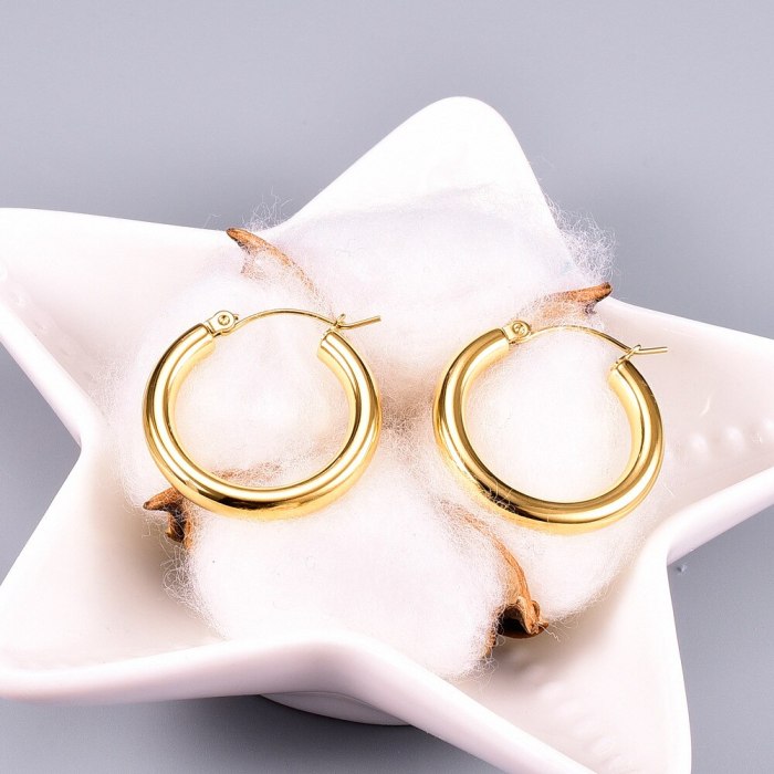E58 Korean Fashion 18K Gold Plated European and American Ins Style Simple Graceful Small Coarse round Hoop Earrings