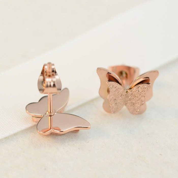 E11 Ornament Rose Gold-Plated Ear Studs Women's Korean Fashion Frosted Cute Butterfly Earrings European and American Style