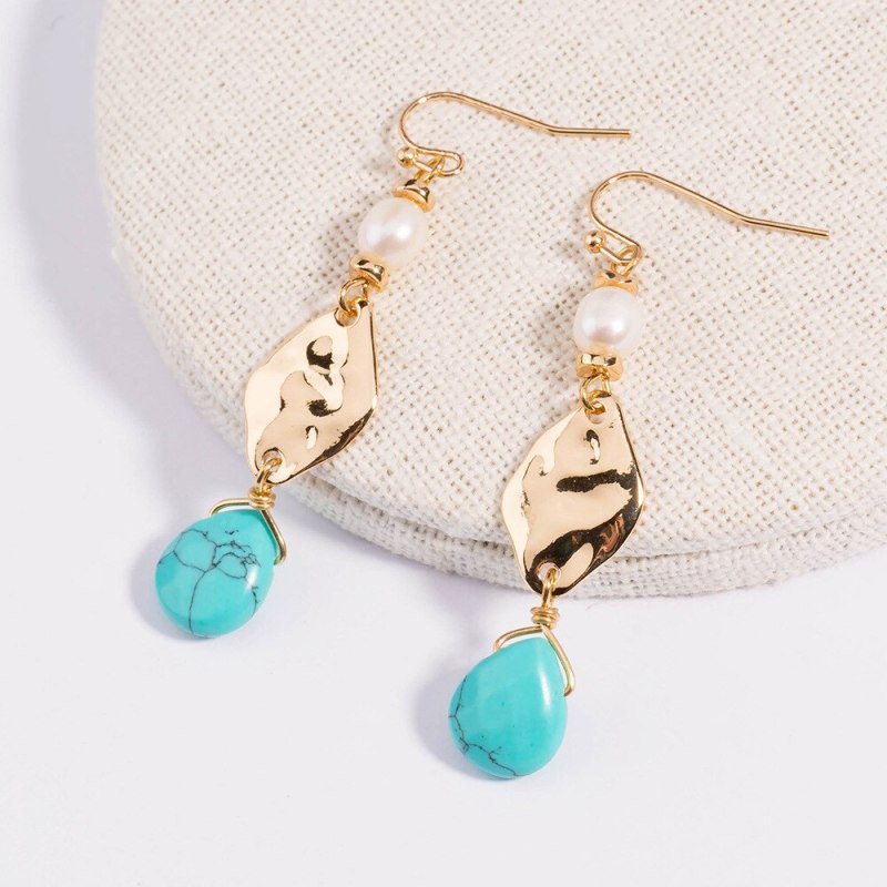 European and American Trendy Earrings Retro Simple All-Match Natural Turquoise Pendant Geometric Earrings Jewelry Women