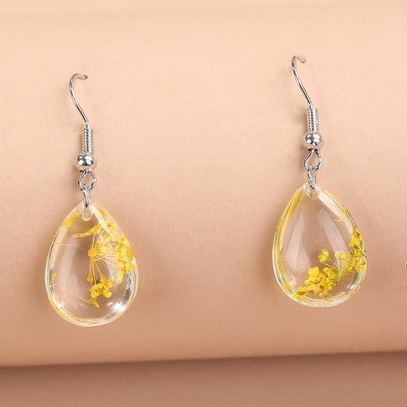 European and American Foreign Trade Trendy Jewelry Fresh Simple All-Match Plant Dried Flower Water Drop Pendant Earrings