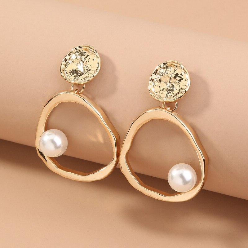 European and American Ornament Simple All-Match Metal Geometric Pearl Earrings Ins