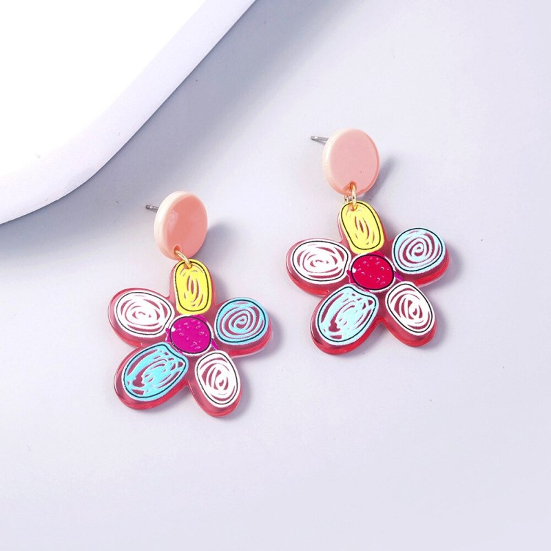 European and American Jewelry Cute Personality Summer Fashion Color SUNFLOWER Graffiti Acrylic Flower Earrings