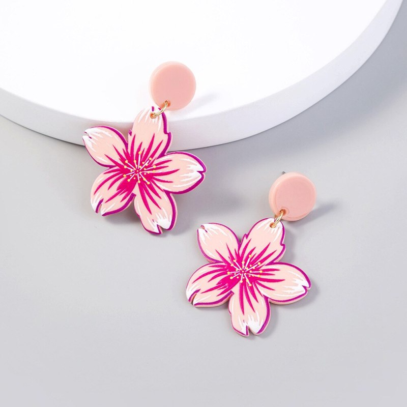 European and American Popular Ornament Cute Romantic Pink Cherry Blossom Resin Flower Earrings Earrings Female Ornament