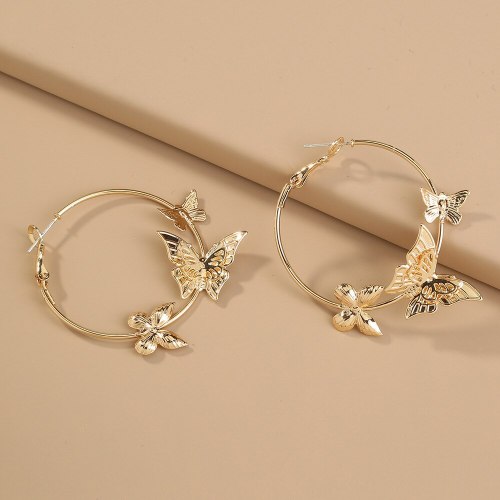 Foreign Trade Jewelry Exquisite Hollow Fairy Earrings Women's All-Match Retro Golden Butterfly Ear Ring Stud Earring Accessories
