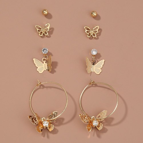 New Simple Temperamental Popular Ornament Creative Popular Net Red Butterfly Eardrop Earring Combination Earrings Set