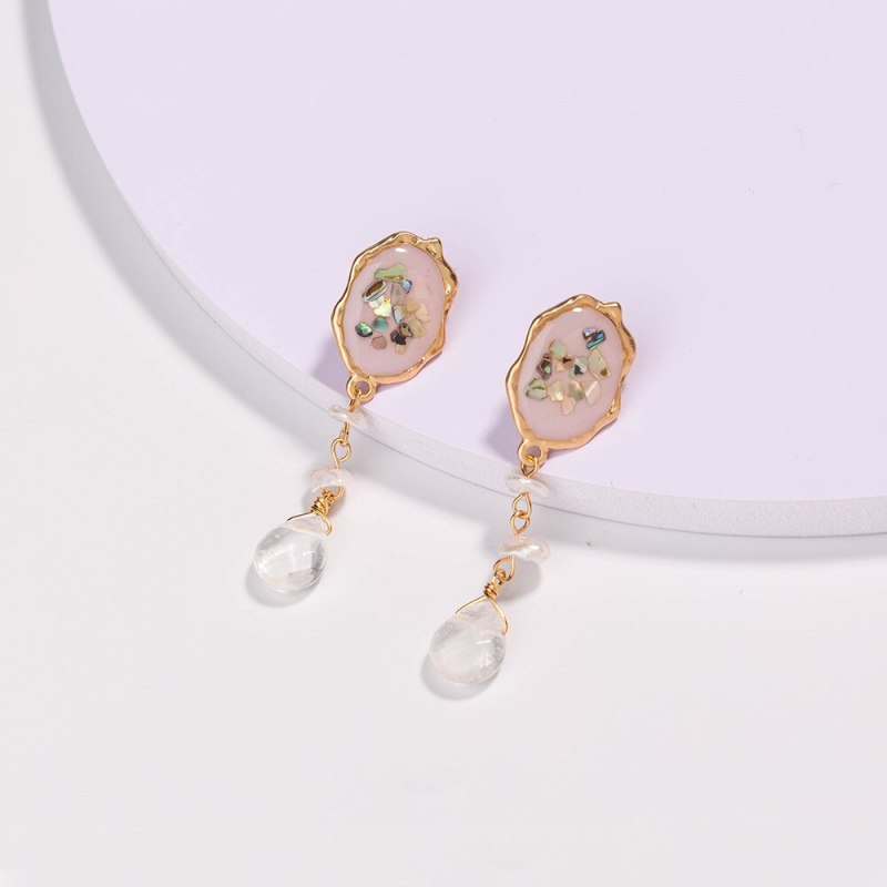 European and American Earrings Women's Colorful Shell Earrings Natural Transparent Water Drop Stone Eardrop Jewelry
