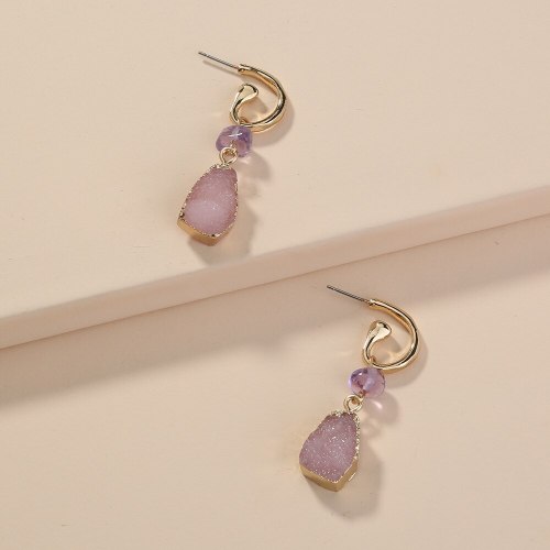 Europe and America Cross Border Hot Sale Simple Wild Earrings Female Pink Natural Stone Imitated Water Drop Short Stud Earring