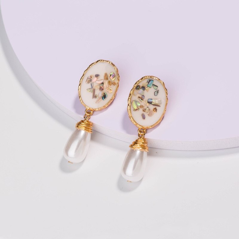 European and American Ornament Personality Fashion Color Shell Hand-Wound Pure White Water Drop Pearl Imitation Earrings