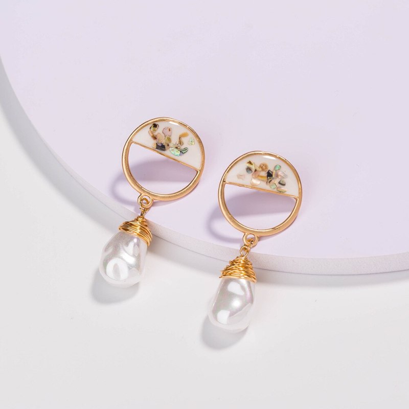 Exaggerated Trendy Colorful Shell Earrings Imitation Pure White Pearl Hand-Woven Shaped Earrings Female Accessories