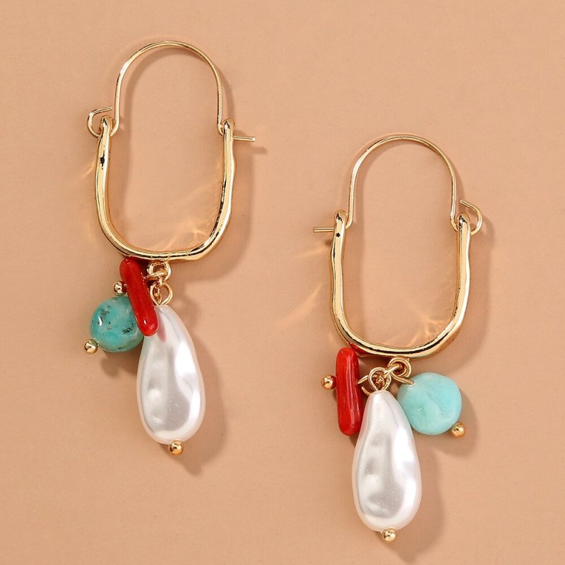 European and American Hot Sale U-Shaped Stud Earrings Simple Pearl Earrings Eardrops Natural Stone Accessories Earrings