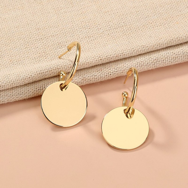 European and American Hot-Selling Ornament Simple Metal C- Shaped Ear Hook Personality Stylish round Pendant Earrings for Women