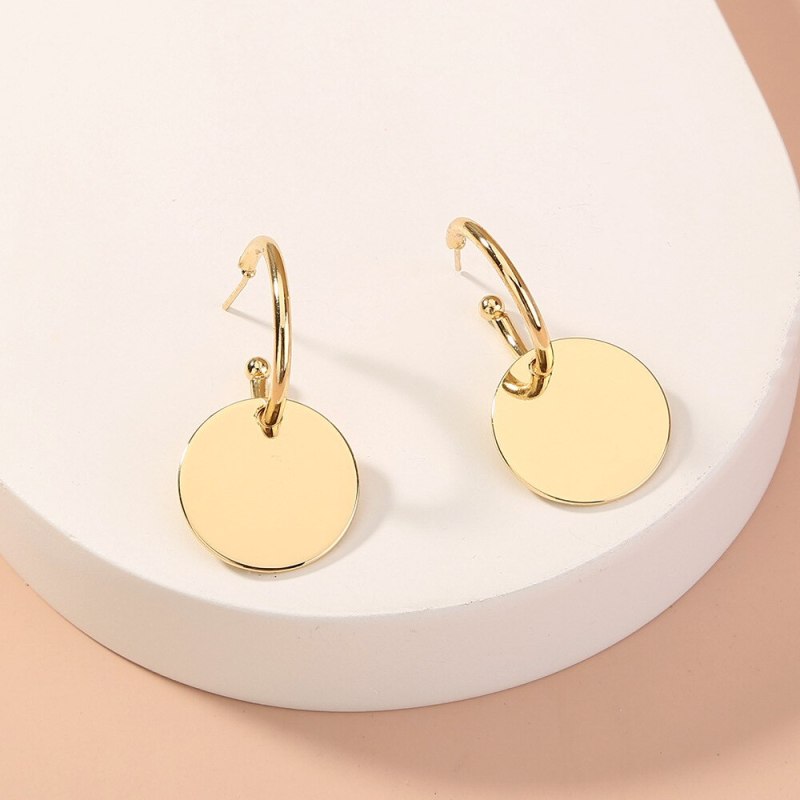 European and American Hot-Selling Ornament Simple Metal C- Shaped Ear Hook Personality Stylish round Pendant Earrings for Women