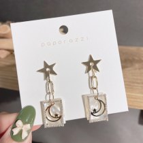 New Zircon Earrings Female Tassel Star Moon Shell Earrings Exaggerated and Personalized Internet Celebrity Silver Stud Earrings