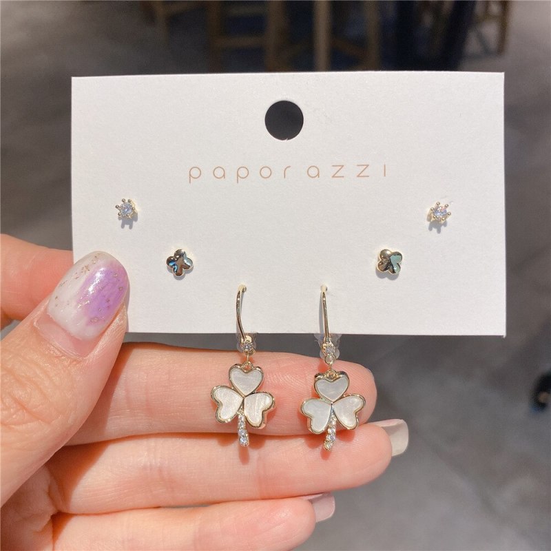 Zircon Set Earrings Korean Style Sterling Silver Needle Small Shell Flower Earrings Instagram Mesh Red Style Earrings Ear Studs