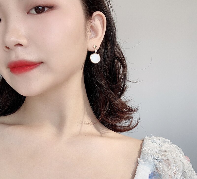 Sterling Silver Needle Small Circle Earrings Korean Elegant Shell Earrings Online Influencer Tassel Personality Wild Earrings