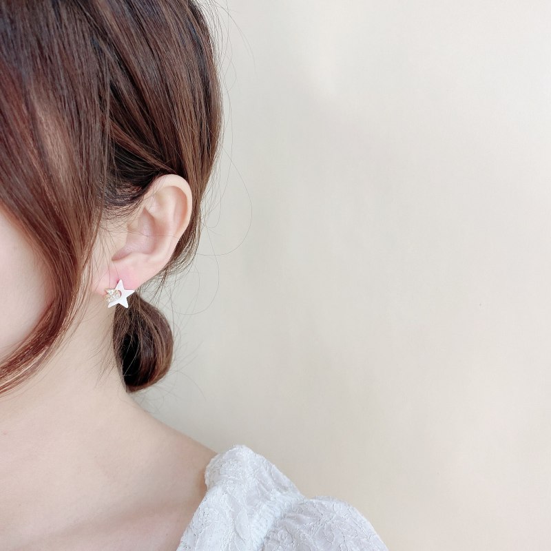Small Design Five-Pointed Star Shell Zircon Stud Earrings Female Sterling Silver Needle Student Commuting Gentle Korean Earrings