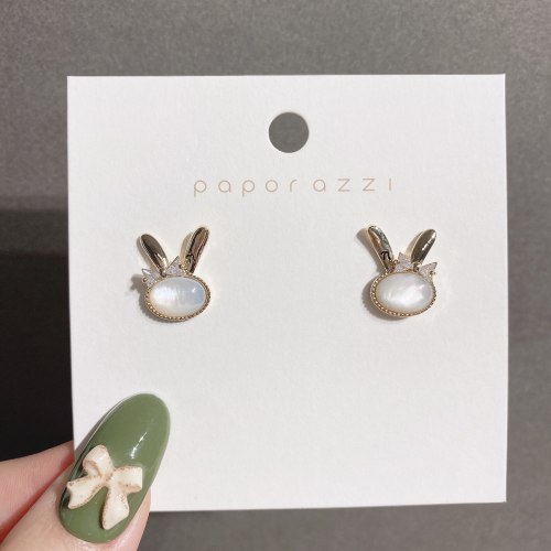 Japanese and South Korean Cute Cartoons Bunny Ear Studs Sterling Silver Needle Colorful Shell Bow Zircon Animal Small Earrings