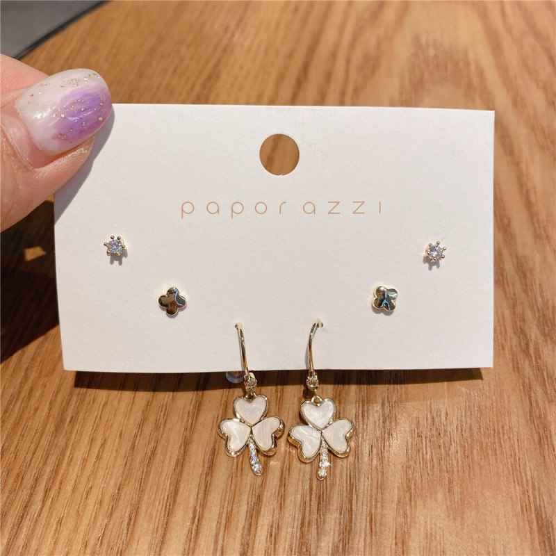Zircon Set Earrings Korean Style Sterling Silver Needle Small Shell Flower Earrings Instagram Mesh Red Style Earrings Ear Studs