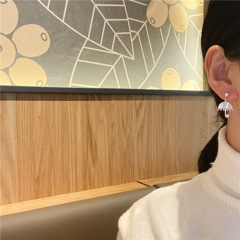Korean Style 925 Silver Pin Earrings All-Match Shell Stud Earrings Online Influencer Refined Tassel Earrings Women
