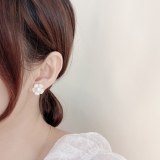 Sterling Silver Needle Sweet Lady Flower Earring Earrings Simple Temperament Freshwater Pearl Ear Studs Micro Inlaid Earrings