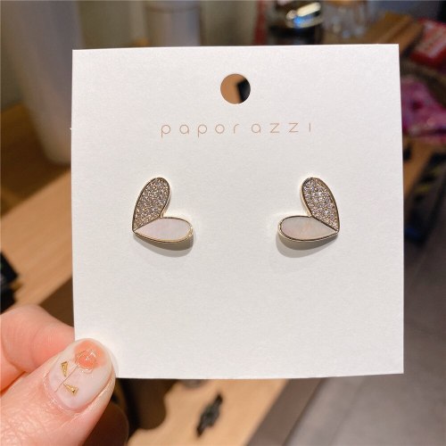 Korean Style 925 Silver Needle Gold-Plated Asymmetric Heart Shaped Love Earrings Inlaid Zircon Ear Studs Earrings for Women