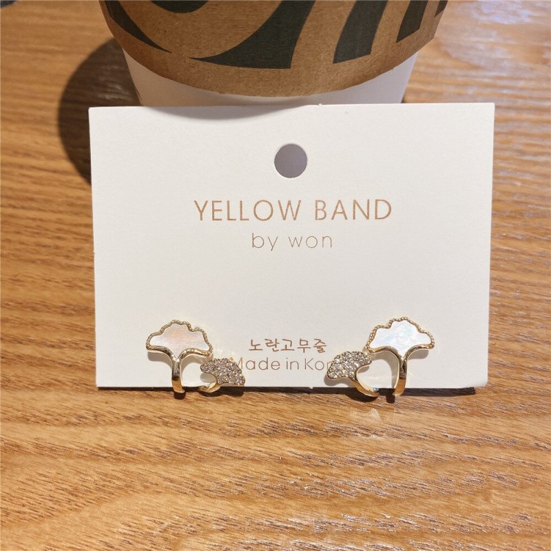 Korean Internet Celebrity Same Style Personalized Leaf Shell Earrings Zircon Micro-Inlaid Gold Plated 925 Silver Pin Earrings