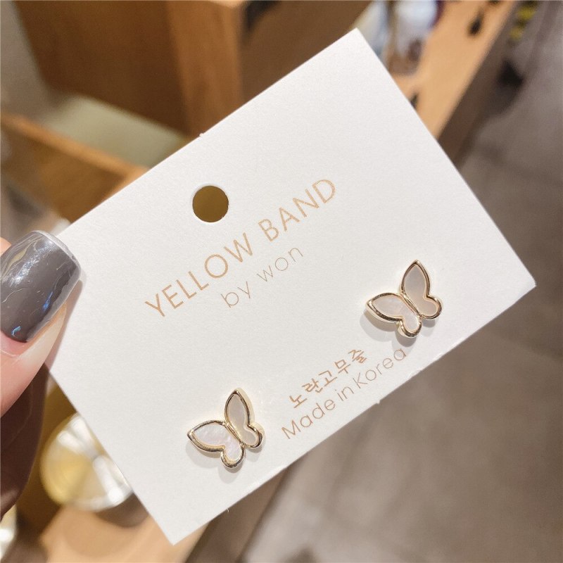 Korean Style Indie and Minimalism S925 Silver Pin Shell Earrings Wholesale Gold-Plated All-Match Small Butterfly Studs Earrings