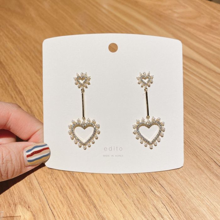 Korean 925 Silver Needle Heart Auricular Needle Tassel Heart Pearl Earrings Internet Celebrity Zircon Ear Clip