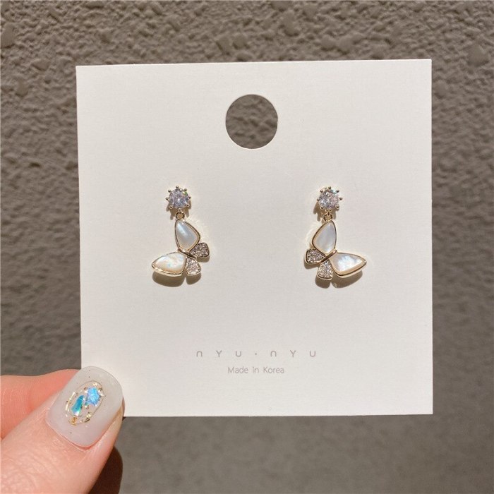 Sterling Silver Needle Natural Shell Stud Earrings Gold Plated Butterfly Earrings Korean Ins Internet Celebrity Earring