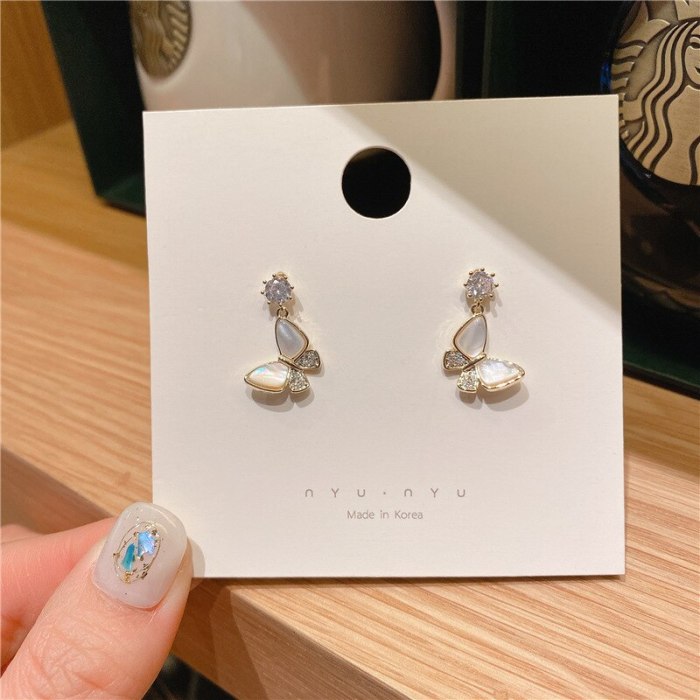 Sterling Silver Needle Natural Shell Stud Earrings Gold Plated Butterfly Earrings Korean Ins Internet Celebrity Earring