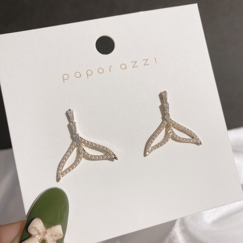 Korean Fashion Internet Hot Earrings Niche Ins Style Fishtail Earrings Sterling Silver Needle Zircon Earrings