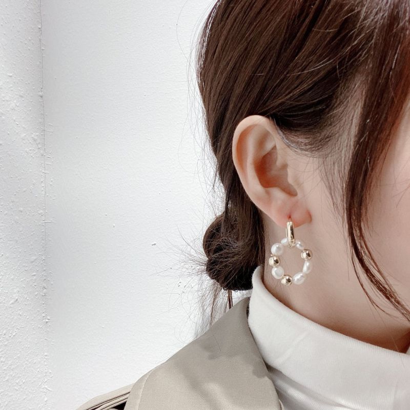 Sterling Silver Needle Fashion Earrings Female Freshwater Pearl Grace Circle Hand-Made Earrings All-Match Earrings Tide
