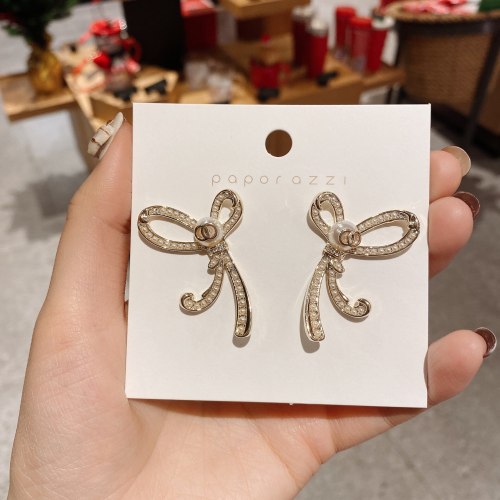 Korean Spring and Summer New Earrings All-Match Bow Fashion Handmade Earrings Temperament Pearl Earrings