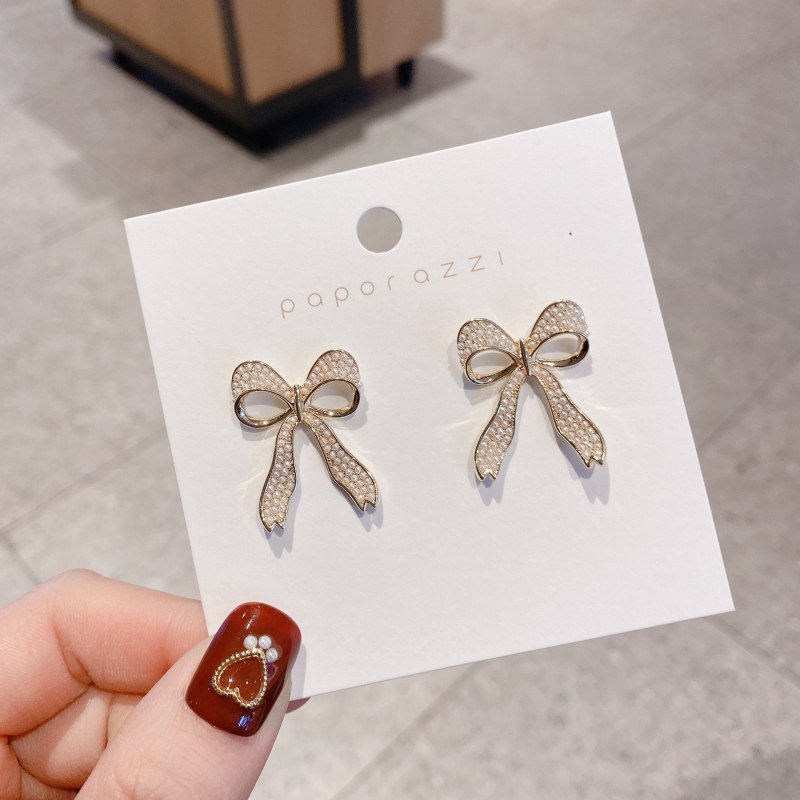 New Online Influencer Bow Pearl Cute Girlfriends Earrings Sterling Silver Needle Temperamental Fashionmonger Earrings for Women