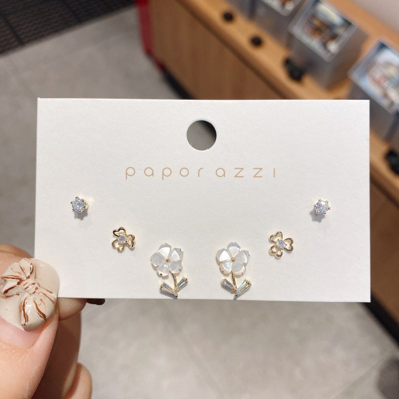 Simple Gold-Plated Set Sterling Silver Needle Mori Style Shell Flower Earrings Sweet Lady Style Student Earrings Earrings