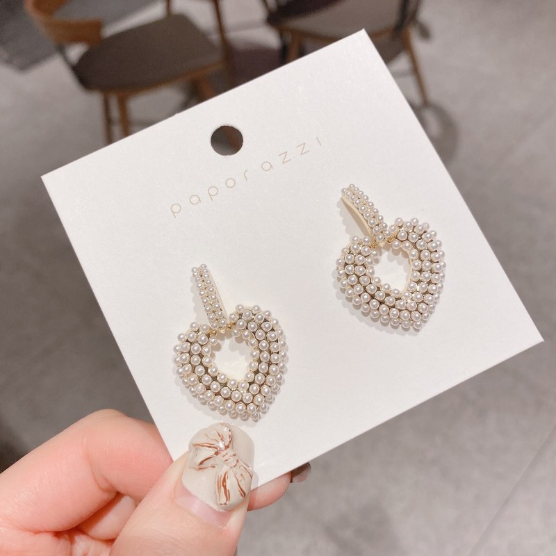 Korean Socialite Elegant Pearl Earrings Ins Style All-Match Love Heart Earrings Personality Hipster Fashion Earrings
