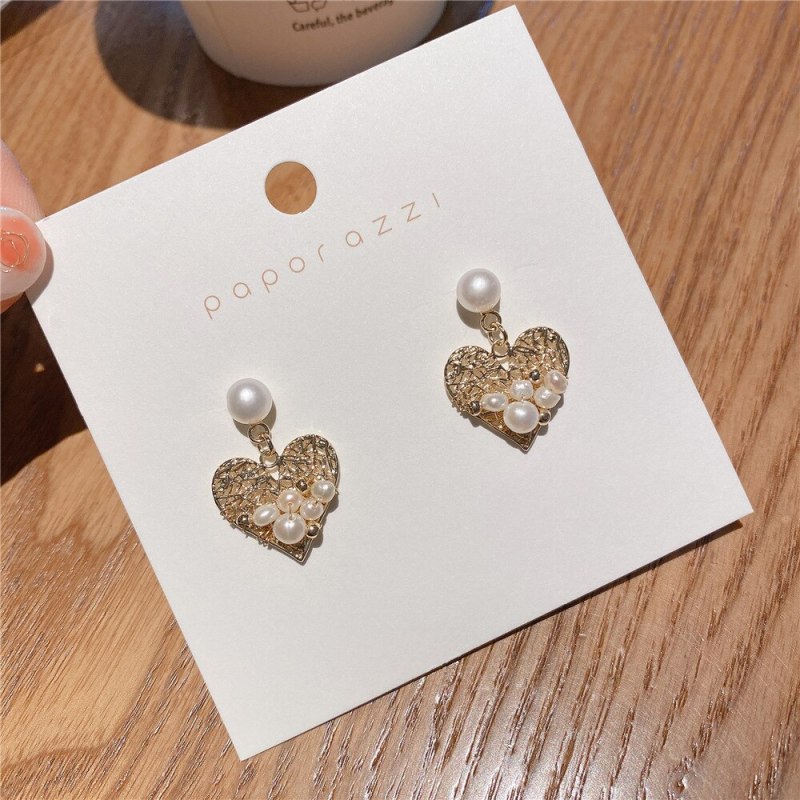 Hollow Freshwater Pearl Heart Shaped Love Earrings Korean Style Sterling Silver Needle Retro Stud Earrings Earrings